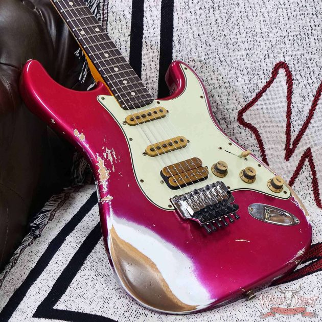 Fender Custom Shop Wild West Pink Lightning Stratocaster HSS Floyd Rose Rosewood Board 22 Frets Heavy Relic Lipstick Pink Metallic 8.20 LBS - Image 2