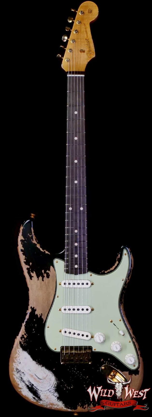 Fender Custom Shop Wild West Guitars 25th Anniversary 1960 Stratocaster Hardtail Madagascar Rosewood Fretboard Heavy Relic Black 7.25 LBS -...