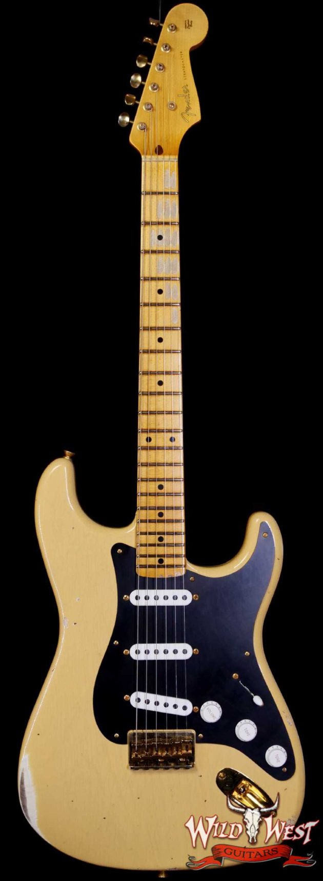 Fender Custom Shop Limited Edition 70th Anniversary 1954 Stratocaster Hardtail Relic Nocaster Blonde with Black Pickguard & Gold Hardware 7.10 LBS