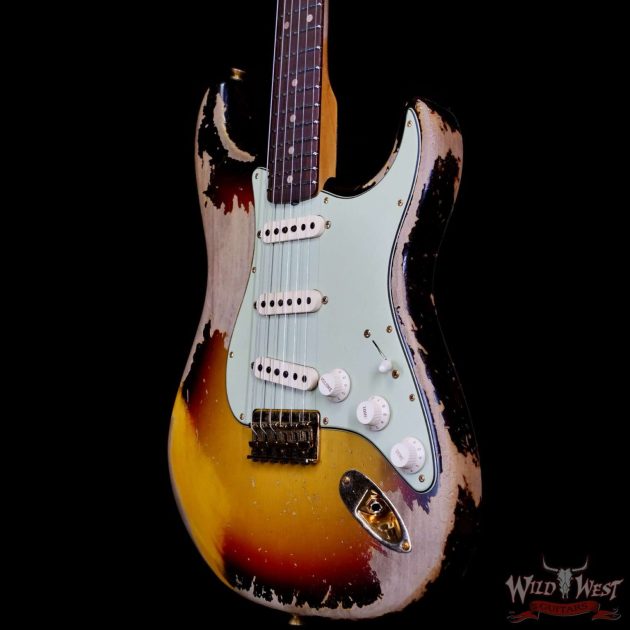 Fender Custom Shop Wild West Guitars 25th Anniversary 1960 Stratocaster Hardtail Madagascar Rosewood Fingerboard Heavy Relic 3 Tone Sunburst 7.10 LBS - Image 3