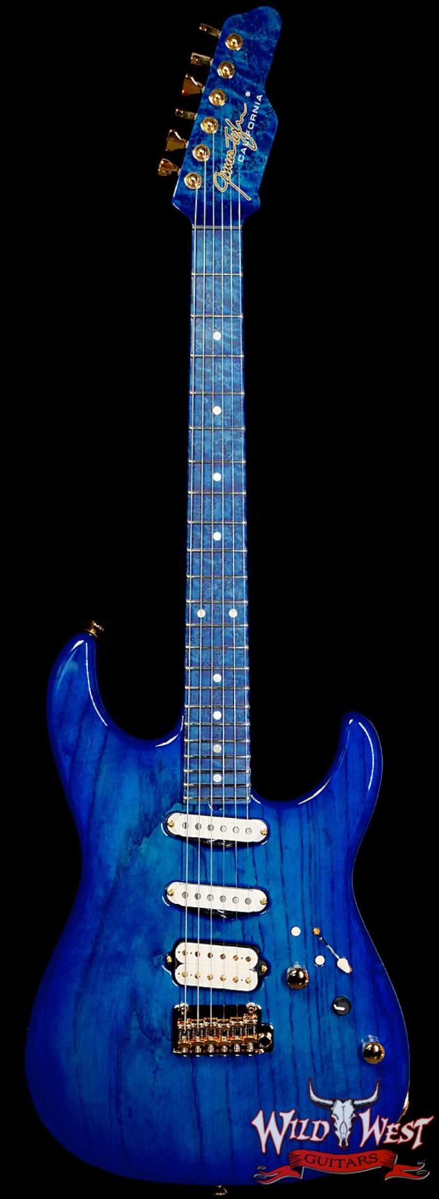 James Tyler USA Studio Elite HD 1-Piece Swamp Ash Body Birdseye Maple Neck Gloss Tinted Trans Royal Blue 6.90 LBS - wildwest-guitar.com