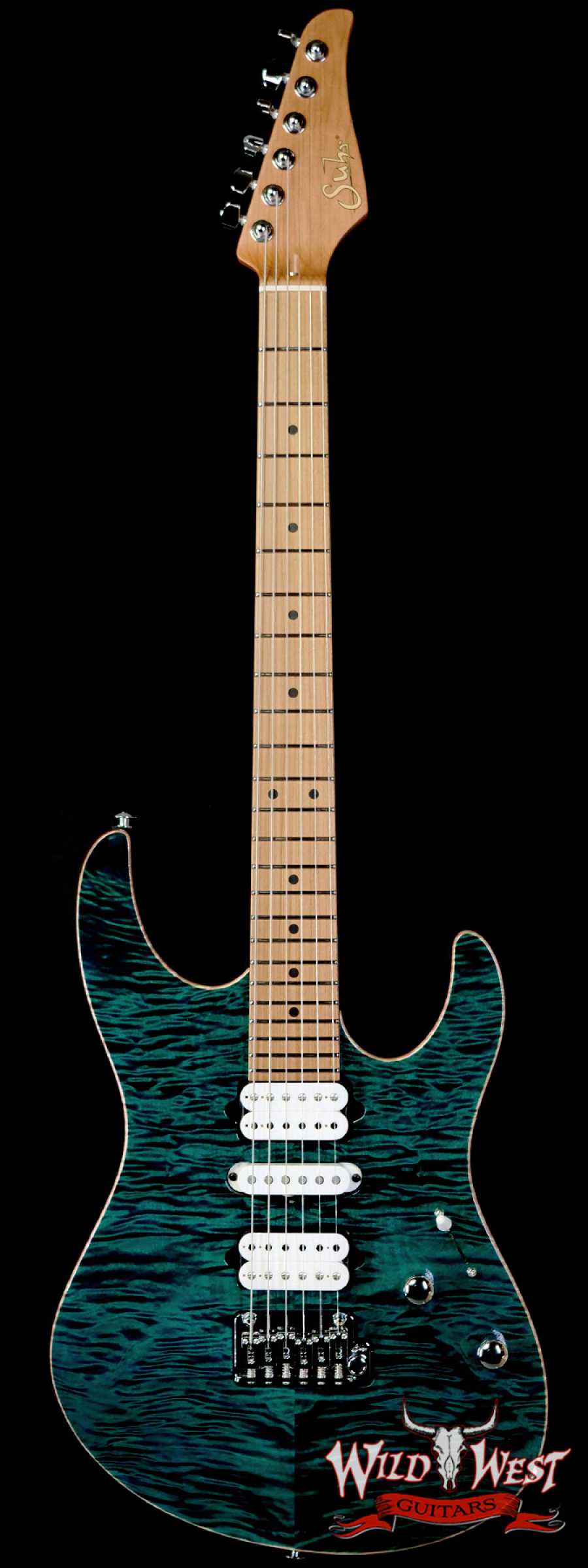 Suhr Custom Modern HSH Flame Maple Top Roasted Maple Neck Trans Teal 7.05 LBS Suhr Serial#: 82920