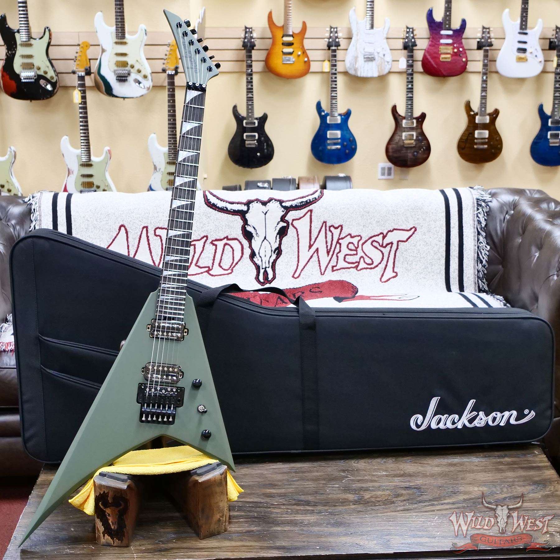 Jackson American Series Rhoads RR24 FR Floyd Rose Ebony Fingerboard Matte Army Drab 7.95 lbs - Image 2